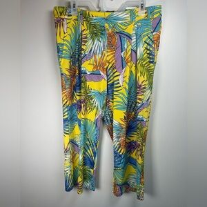 Soho Apparel Yellow and Blue Cropped Pants with Tropical Print Resort wear Large